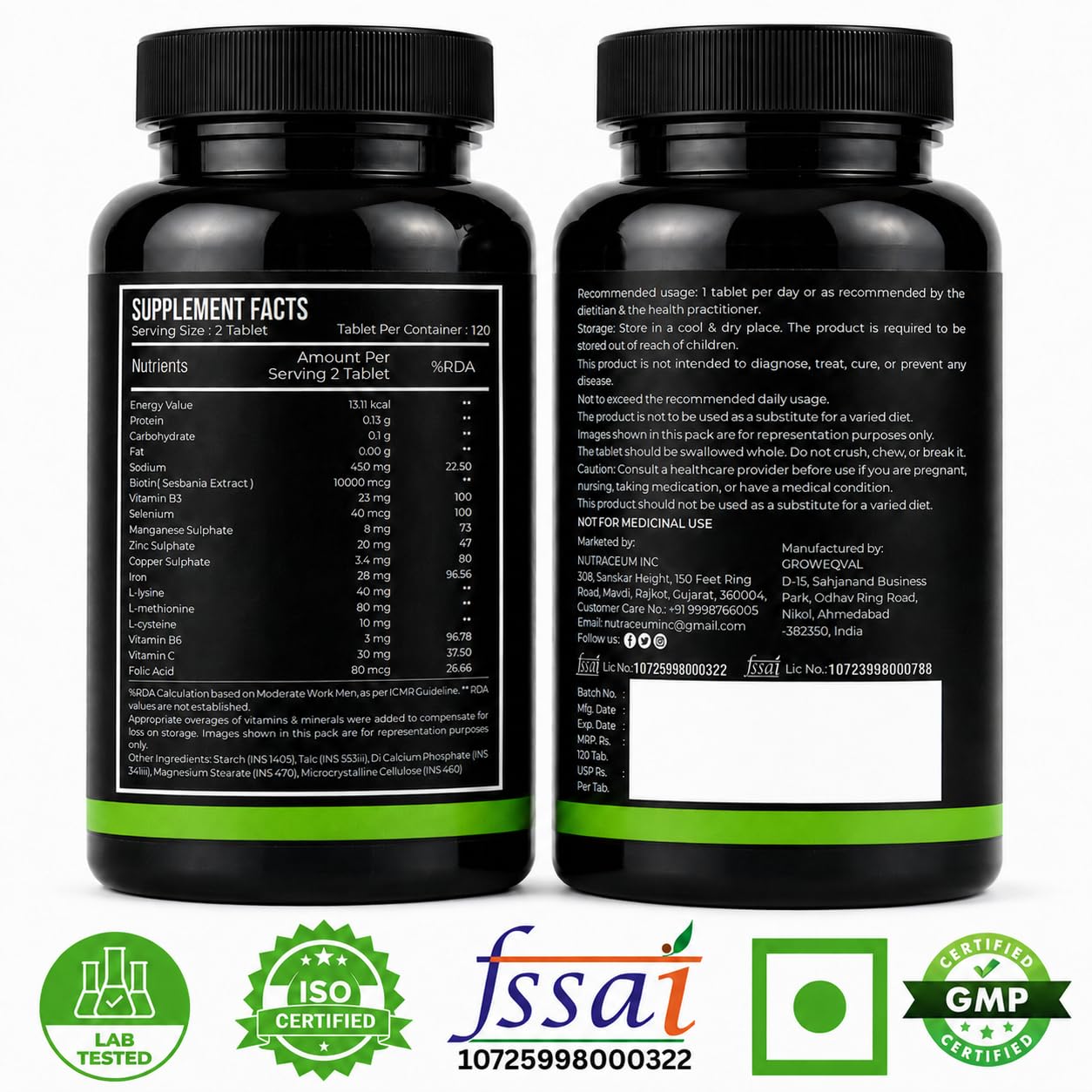 Nutrasium Biotin 10,000 mcg with multivitamin & Minerals | For supports Hair Growth | For Control Hair fall, Hair damge & Hair splitting | 120 tablets