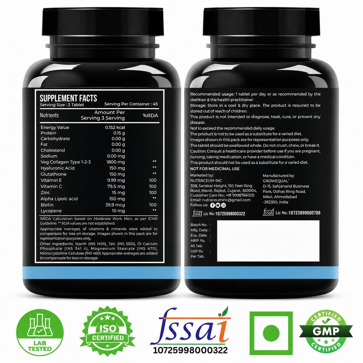 Nutrasium Multi Collagen Complex with Hyaluronic acid, Zinc, Vitamin C & E | For Skin Radiance, Soft & Firm Skin | Reduce Wrinkle | Strong Hair, Nail, Joints | 45 Tablets Chocolate Flavour
