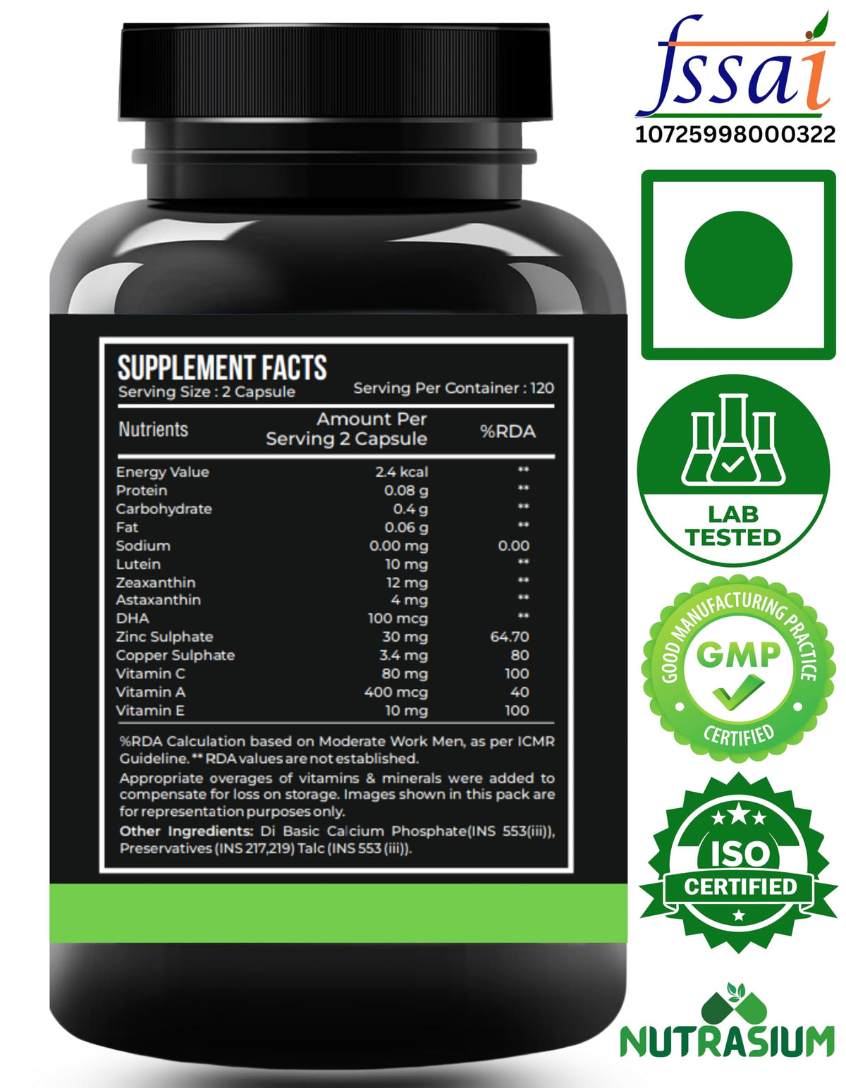 Nutrasium Eye Care | Lutein, Zeaxanthin Astaxanthin Eye Supplement | Supports Healthy Vision, Helps Reduce Digital Eye Strain & Fatigue from High Screen Time for Men, Women & Students