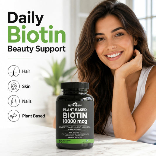 Nutrasium Biotin 10,000 mcg with multivitamin & Minerals | For supports Hair Growth | For Control Hair fall, Hair damge & Hair splitting | 120 tablets