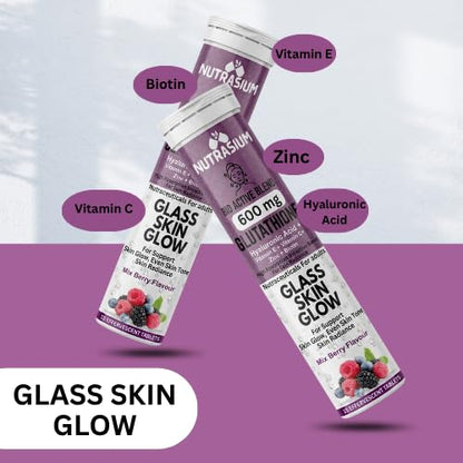 Nutrasium | Glutathione tablets for skin Glow & Even Skin Tone | 600 mg L-Glutathione Reduced with Biotin, Zinc, Hyaluronic acid Vitamin C & E | 30 Effervescent Tablets Mixed Berry