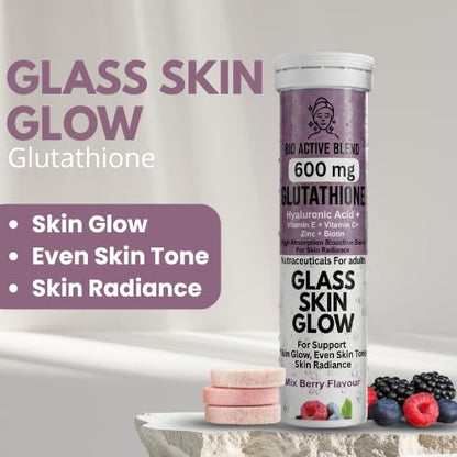 Nutrasium | Glutathione tablets for skin Glow & Even Skin Tone | 600 mg L-Glutathione Reduced with Biotin, Zinc, Hyaluronic acid Vitamin C & E | 30 Effervescent Tablets Mixed Berry