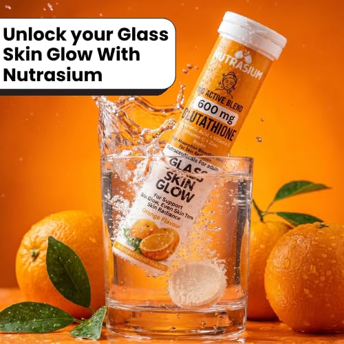 Nutrasium | 600 mg L-Glutathione tablets for Radiant Skin & Even Skin Tone | Glutathione Tablets For Skin Glow & Antipigmentation | 15 Effervescent Tablets, Orange Flavour