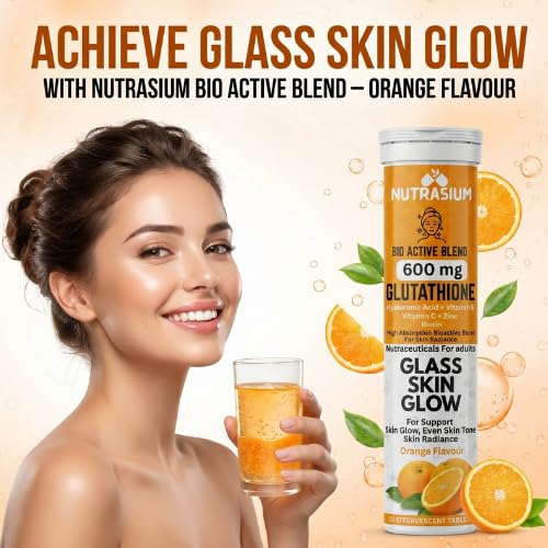 Nutrasium | 600 mg L-Glutathione tablets for Radiant Skin & Even Skin Tone | Glutathione Tablets For Skin Glow & Antipigmentation | 15 Effervescent Tablets, Orange Flavour