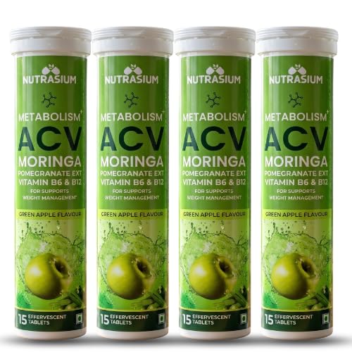 Nutrasium ACV Moringa Metabolism Plus | Apple Cider Vinegar Effervescent Tablet | For Supports Weight Loss, Control Cravings, Convert Fat Into Energy, Boost Energy & Immunity | 60 Tablets Green apple