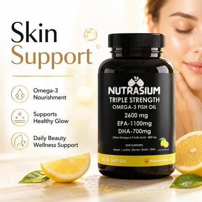 Nutrasium Omega-3 Fish Oil 2600mg | Heart Brain Eye Joints | 60 Softgels