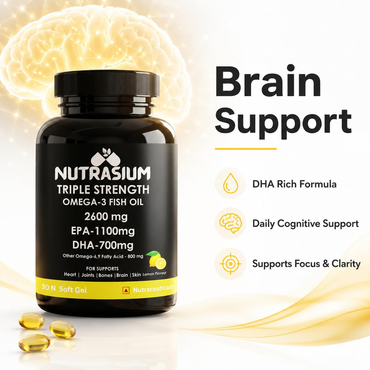 Nutrasium Omega-3 Fish Oil 2600mg | Heart Brain Eye Joints | 60 Softgels