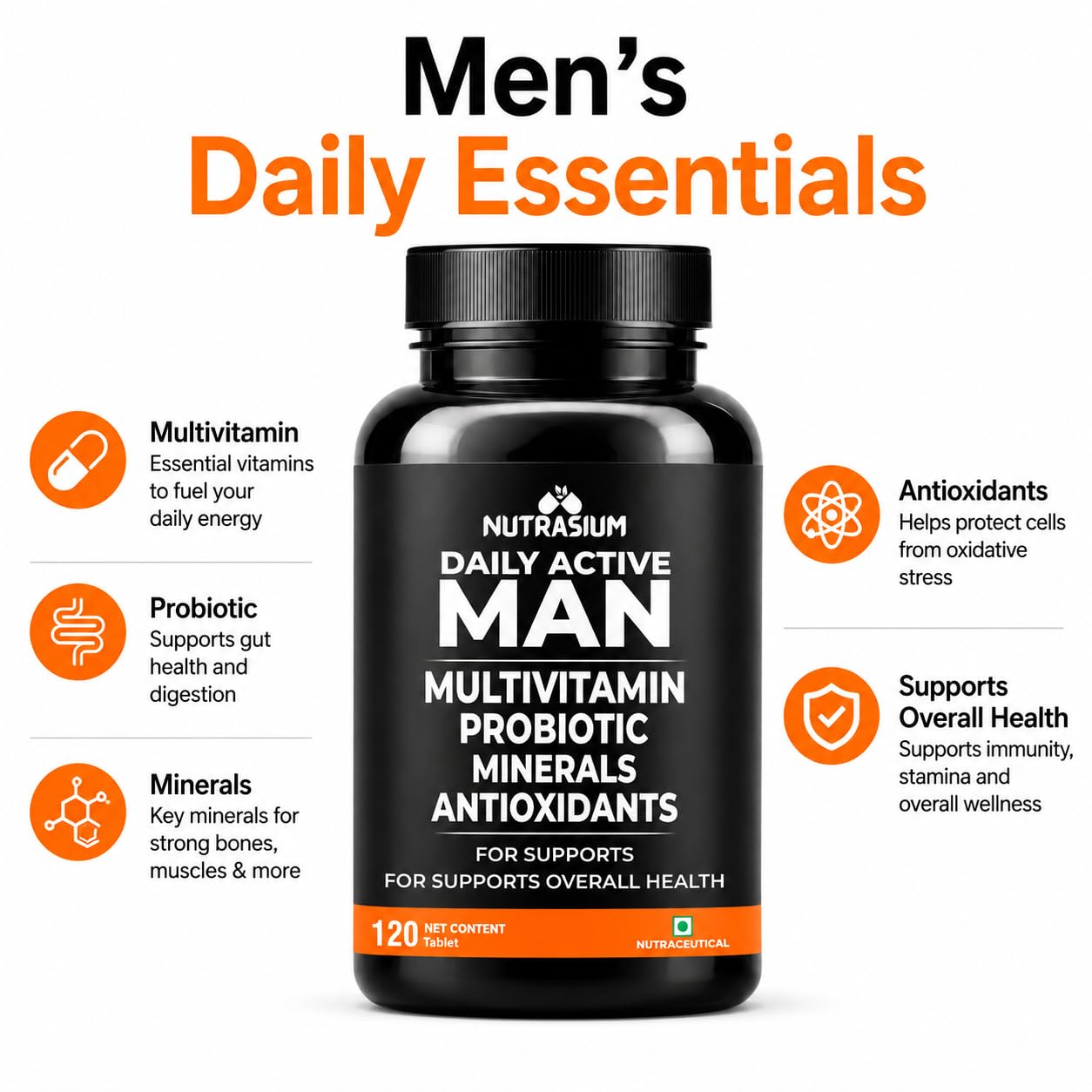 Nutrasium Multivitamin For Men | Immunity | Energy | Fitness | 60 Veg Tabs