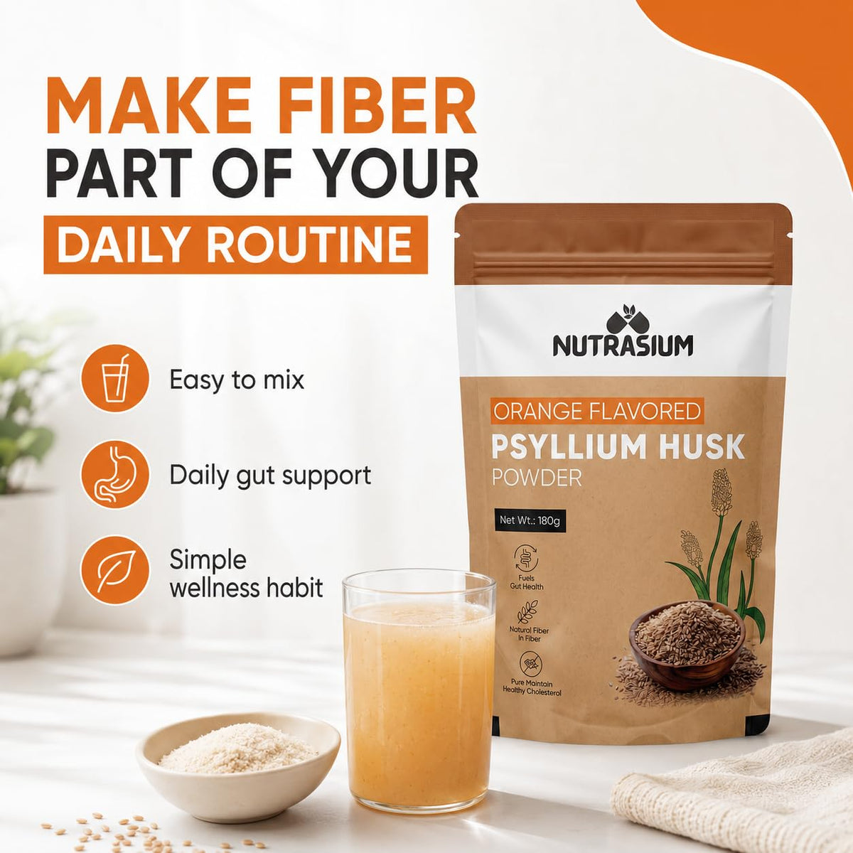 Nutrasium Psyllium Husk Powder 360g (Pack of 2) | Isabgol | Natural Dietary Fiber | Supports Digestive Health & Regularity