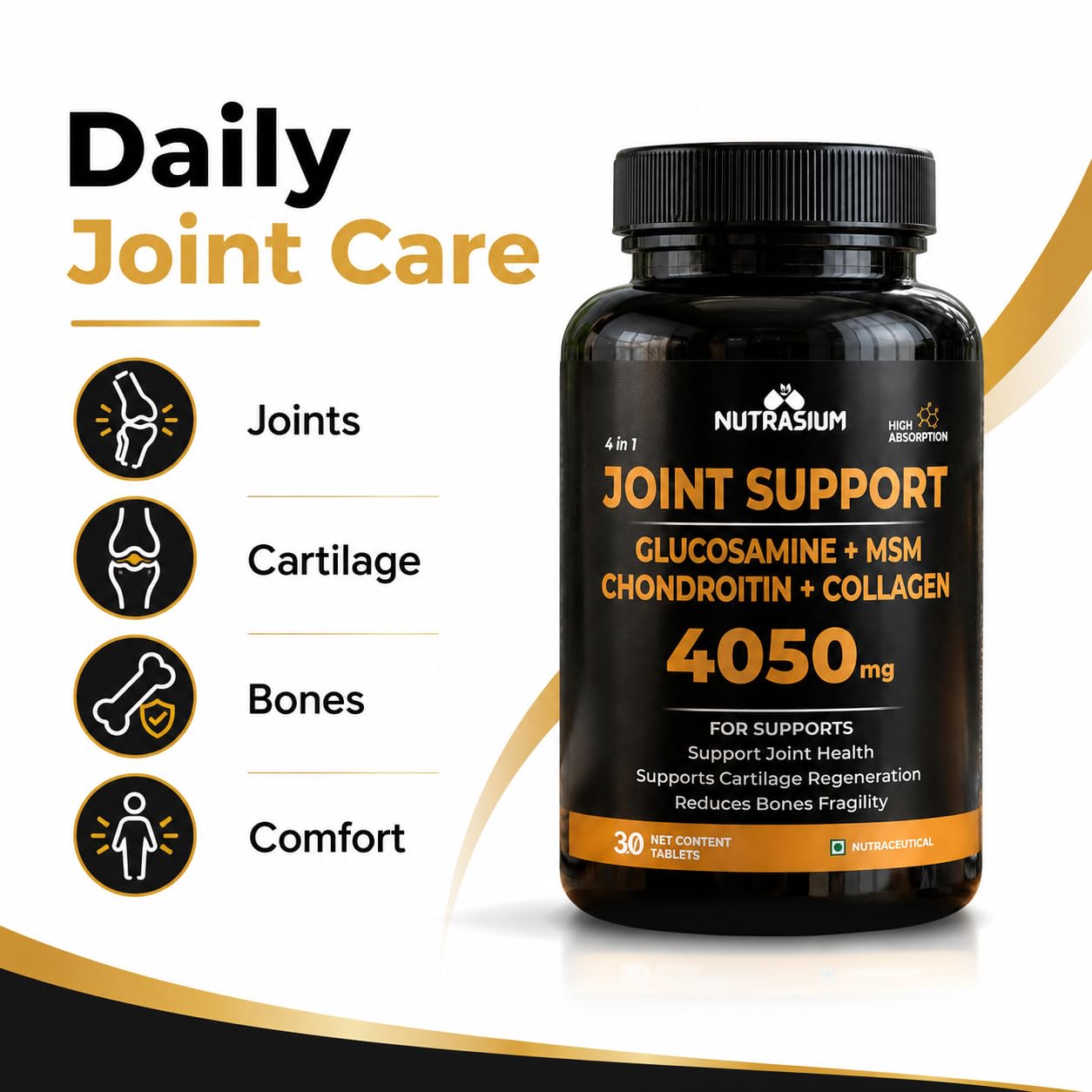 Nutrasium Glucosamine 1500mg | Joint Support | Cartilage & Muscle | 30 Tabs
