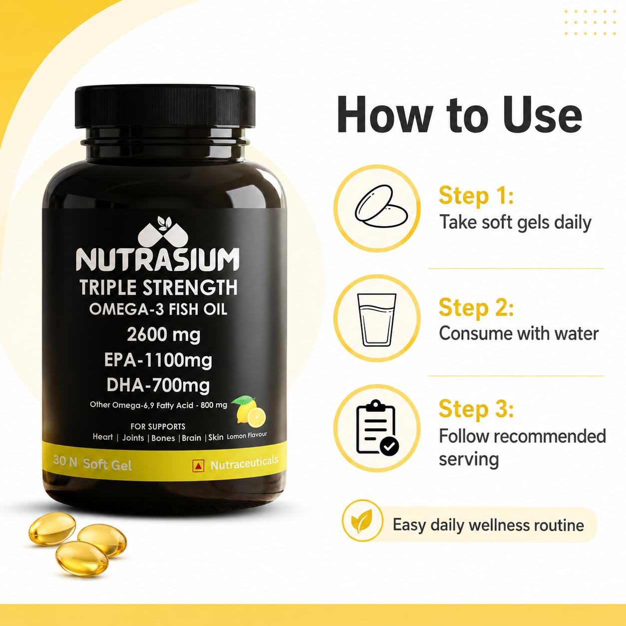 Nutrasium Omega-3 Fish Oil 2600mg | Heart Brain Eye Joints | 60 Softgels