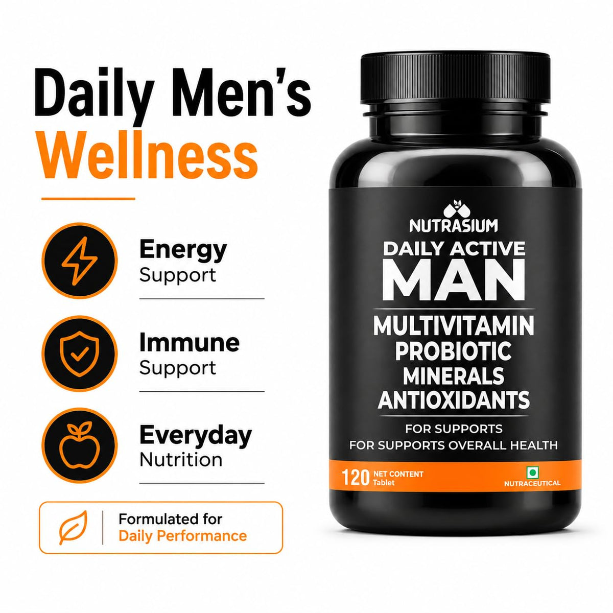 Nutrasium Multivitamin For Men | Immunity | Energy | Fitness | 60 Veg Tabs