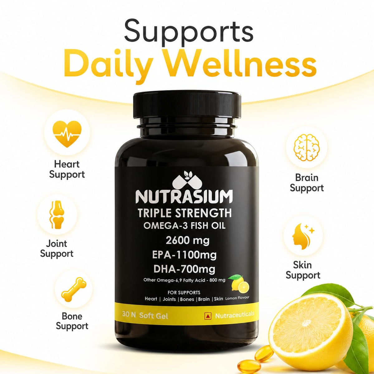 Nutrasium Omega-3 Fish Oil 2600mg | Heart Brain Eye Joints | 60 Softgels