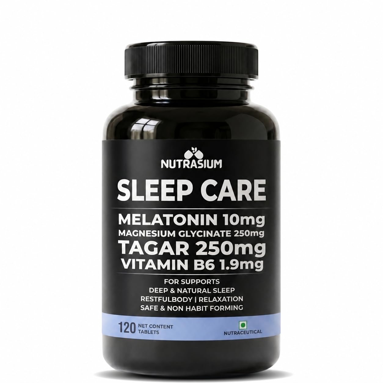 Nutrasium Melatonin 10 mg Sleeping Pill with Tagar 250 mg | Sleep Supplement for Men & Women | Melatonin Tablet for Restful & Deep Natural Sleeps | Sleep Care Tablets 120 (120 Tablets, Sleep Care)