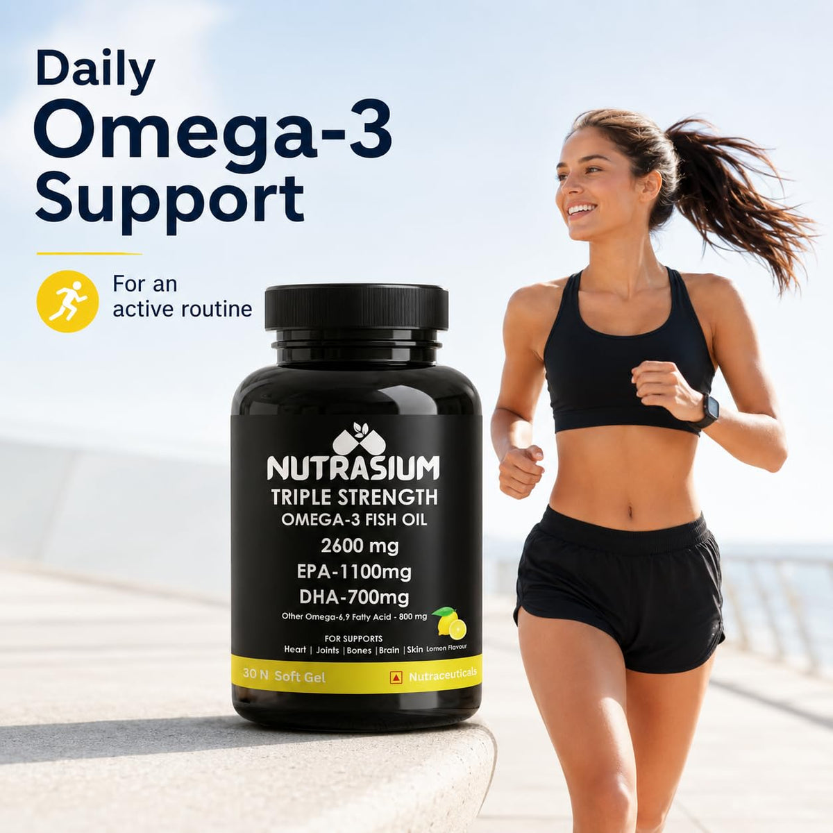 Nutrasium Omega-3 Fish Oil 2600mg | Triple Strength | Heart Brain Eye Joint Skin Bone | 30 Softgels