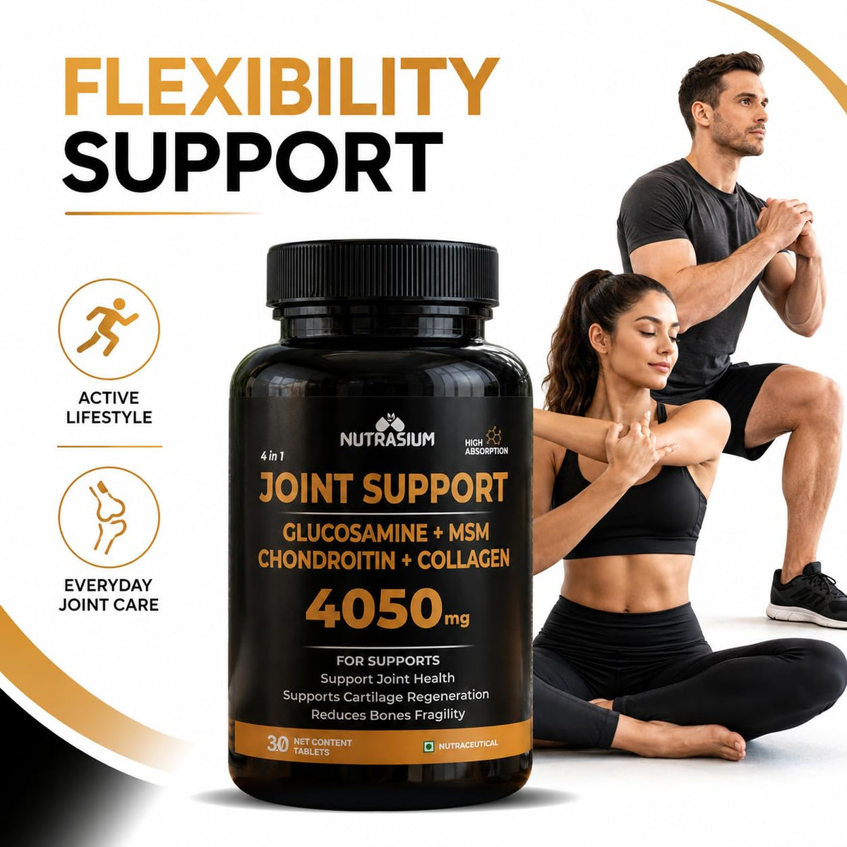 Nutrasium Glucosamine 1500mg | Joint Support | Cartilage & Muscle | 30 Tabs