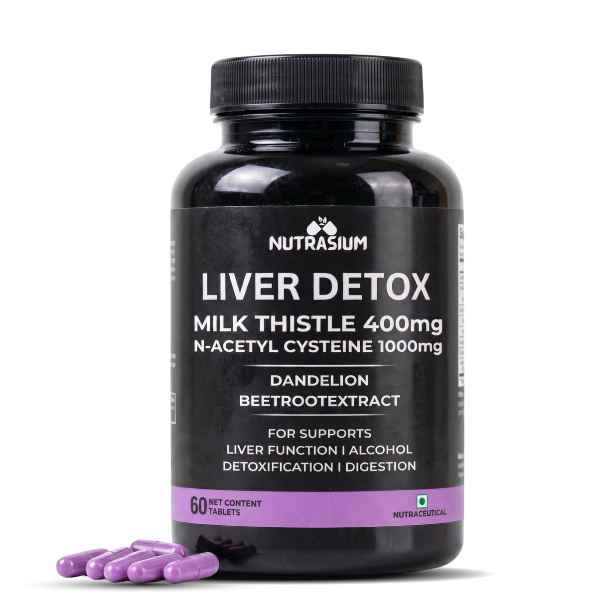 Nutrasium Liver & Lung Detox | Milk Thistle | NAC | Dandelion | 60 Tabs