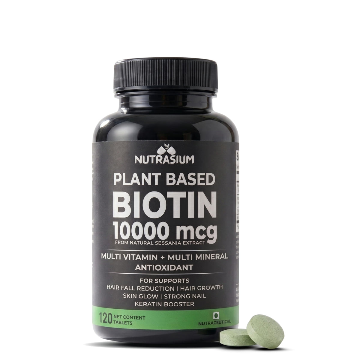 Nutrasium Biotin 10,000 mcg with multivitamin & Minerals | For supports Hair Growth | For Control Hair fall, Hair damge & Hair splitting | 120 tablets