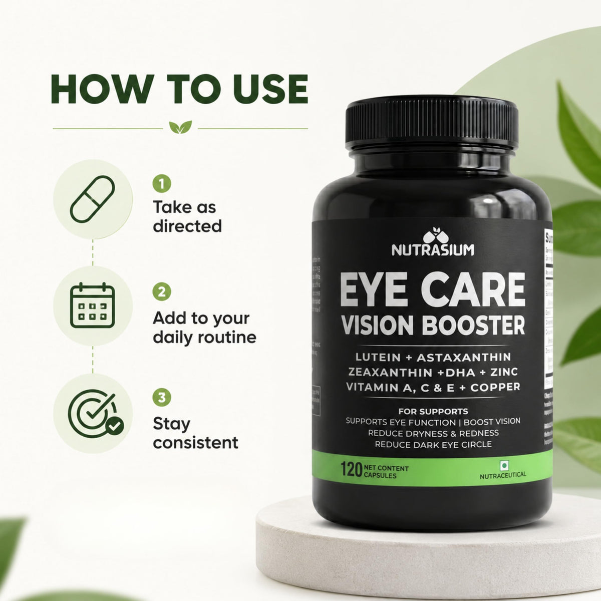 Nutrasium Eye Care | Lutein Zeaxanthin Astaxanthin | Eye Strain | 120 Tabs