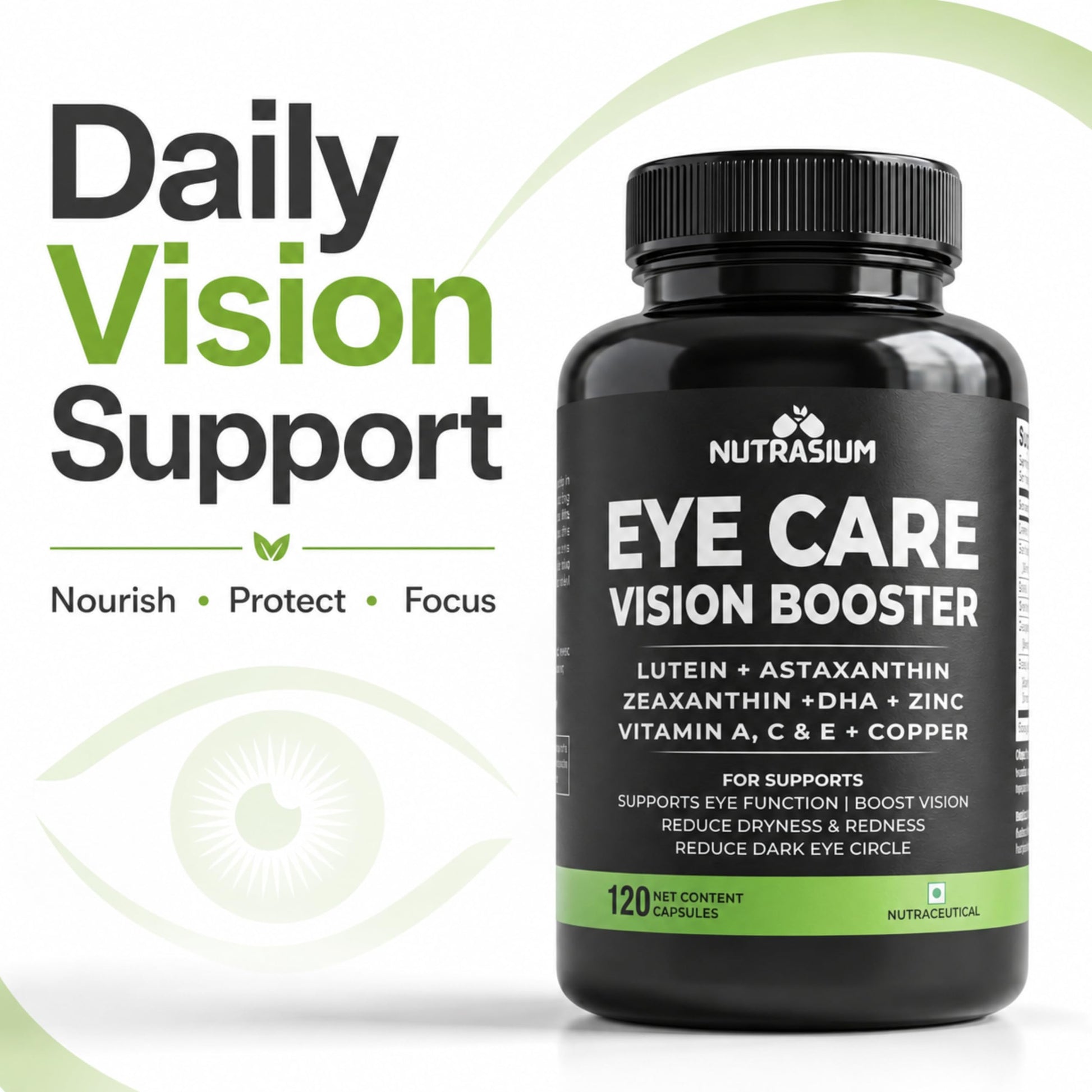 Nutrasium Eye Care | Lutein Zeaxanthin Astaxanthin | Eye Strain | 120 Tabs
