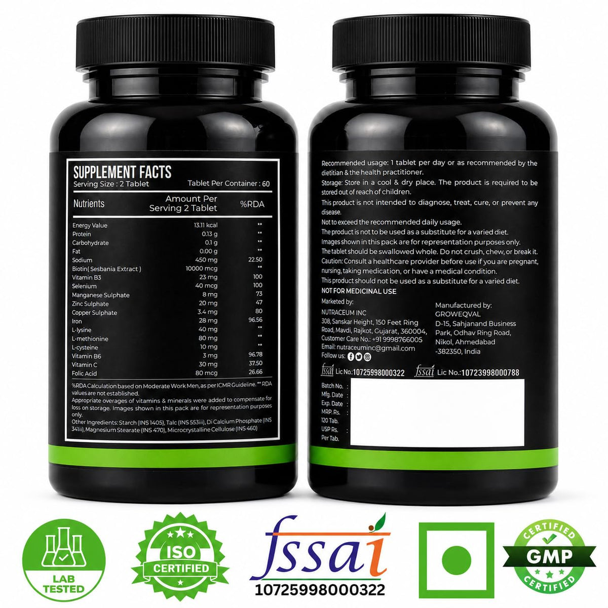 Nutrasium Plant Based Biotin, Collagen Booster, Keratin Builder with Amino Acid and Minerals | For Hair, Skin & Nail Radiance | Hair Vitamin (Biotin Collagen Booster Blend- 60 Tablets)