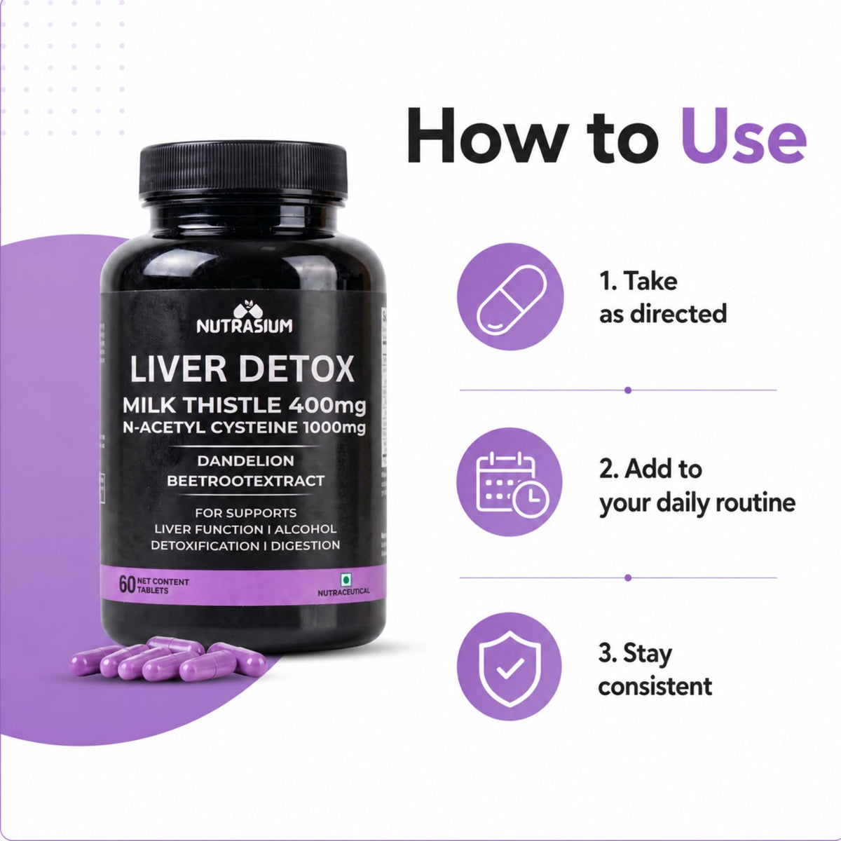 Nutrasium Liver & Lung Detox | Milk Thistle | NAC | Dandelion | 60 Tabs