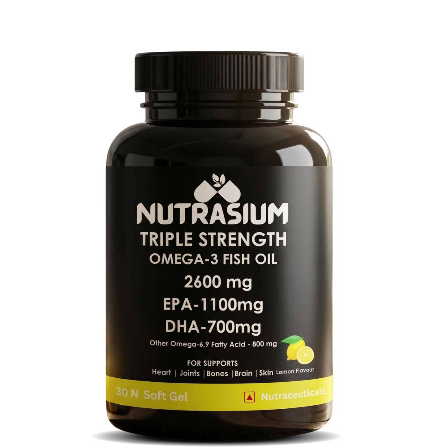 Nutrasium Omega-3 Fish Oil 2600mg | Triple Strength | Heart Brain Eye Joint Skin Bone | 30 Softgels