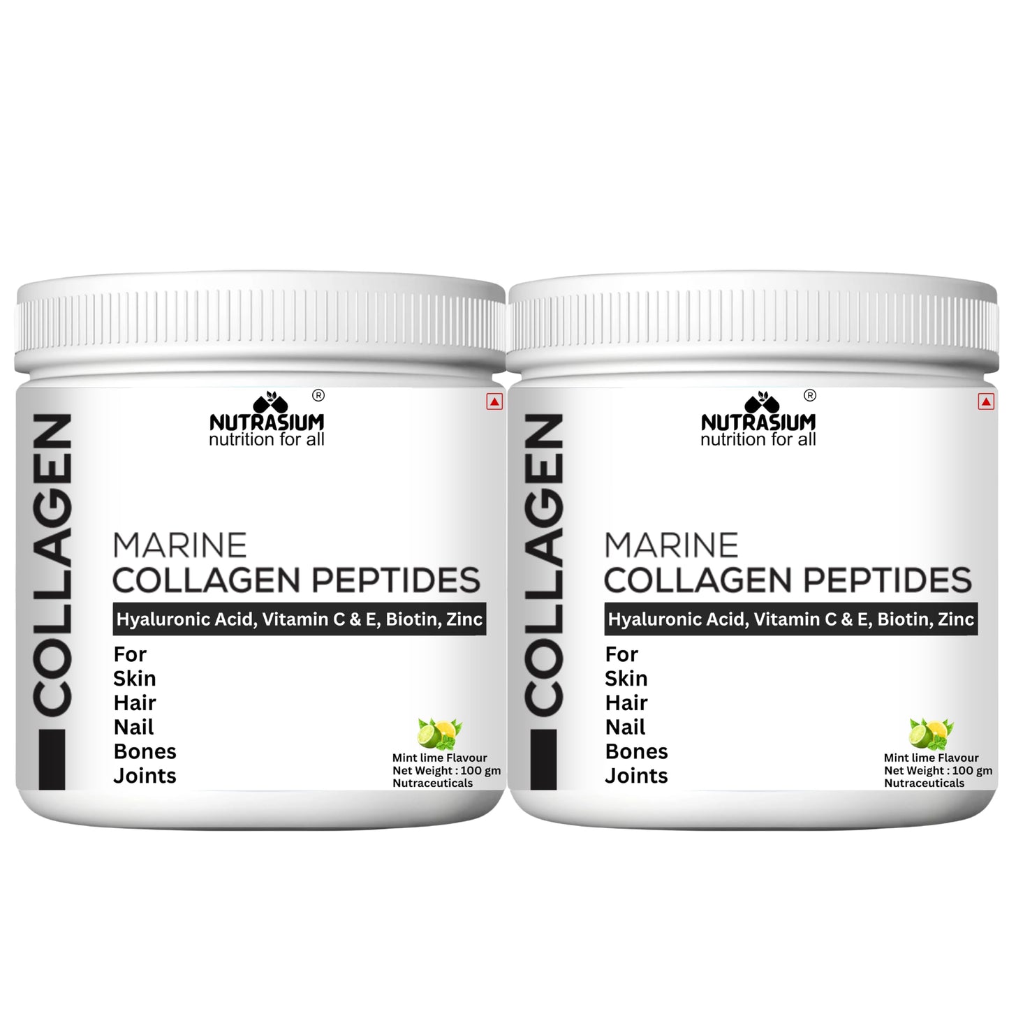 Nutrasium Marine Collagen Supplement with Vitamin C & Hyaluronic acid for Men & Women | Skin, Joints, Hair & Nails | Hydrolyzed Peptides Fast Absorption | Added Biotin & Zinc | 200 Gram Refrashing Lemin Mint Flavour (200 gm, Lemon Mint)