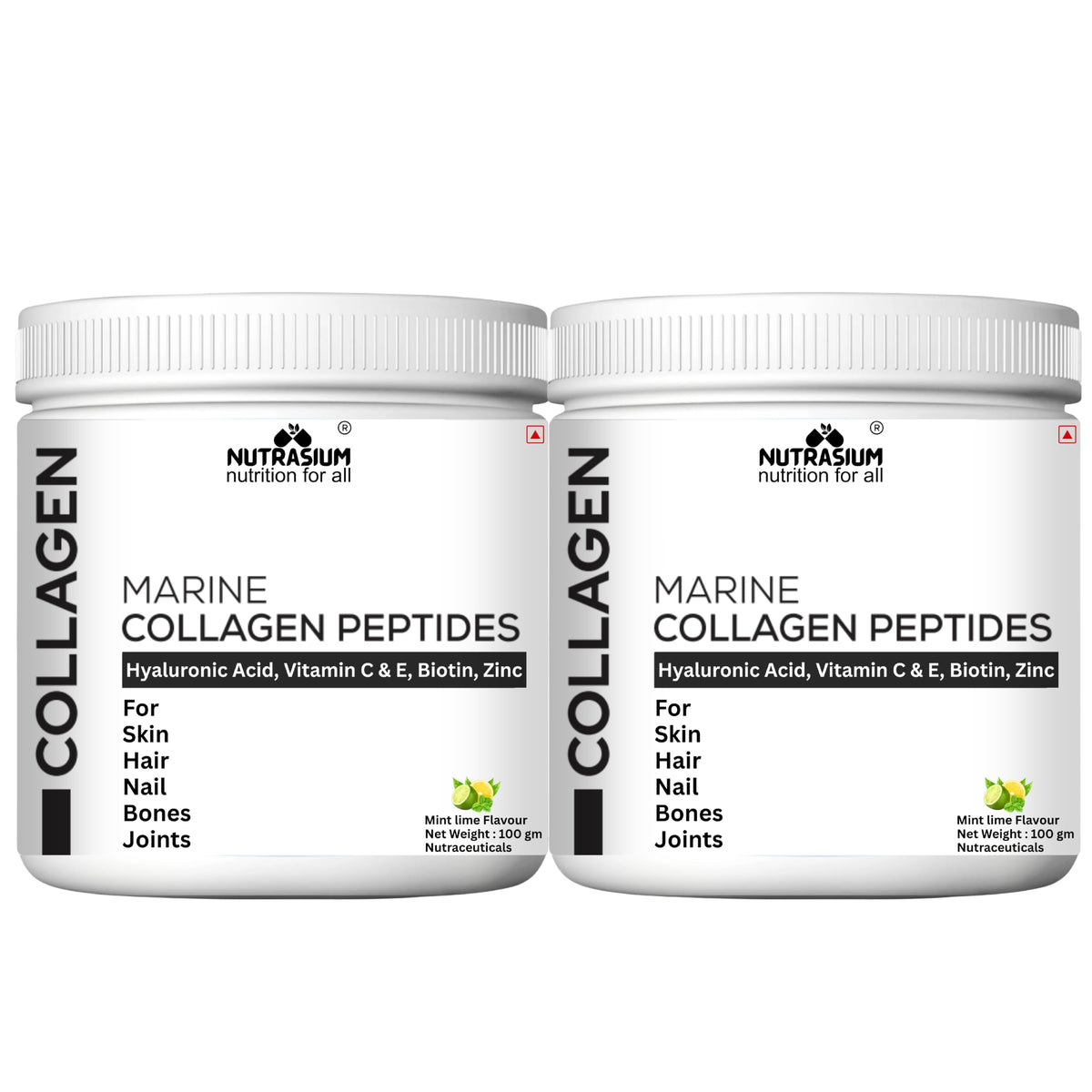 Nutrasium Marine Collagen Supplement with Vitamin C & Hyaluronic acid for Men & Women | Skin, Joints, Hair & Nails | Hydrolyzed Peptides Fast Absorption | Added Biotin & Zinc | 200 Gram Refrashing Lemin Mint Flavour (200 gm, Lemon Mint)