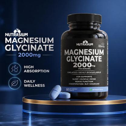 Nutrasium Magnesium glycinate 2000 mg Per Serving | Chealted & High Absorbtion | For Deep Natural Sleep, Muscle Relaxation, Supports Heart & Nerve Function | 60 Tablets