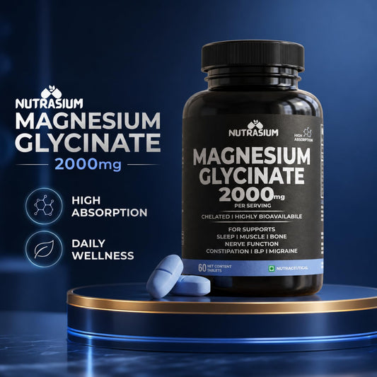 Nutrasium Magnesium glycinate 2000 mg Per Serving | Chealted & High Absorbtion | For Deep Natural Sleep, Muscle Relaxation, Supports Heart & Nerve Function | 60 Tablets