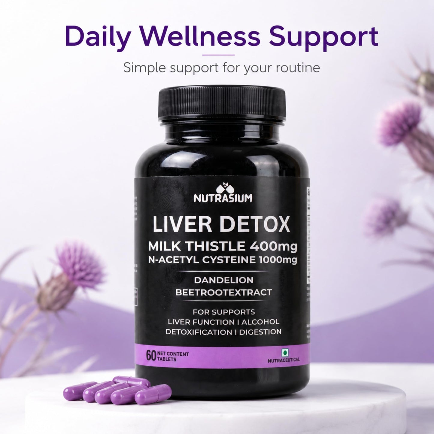 Nutrasium Liver & Lung Detox | Milk Thistle | NAC | Dandelion | 60 Tabs