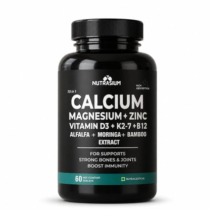 Nutrasium Calcium Magnesium Zinc Tablets with Vitamin D3, Vitamin K2-7 & Vitamin B12 | Alfalfa, Moringa & Bamboo Extract | High Absorption Mineral & Vitamin Supplement | 60 Tablets