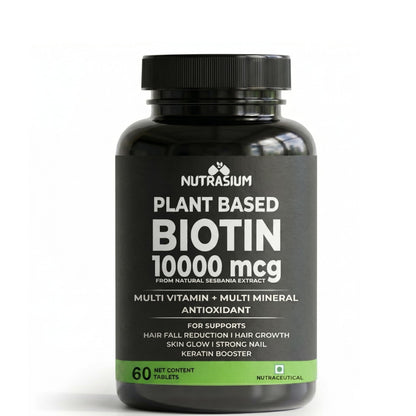Nutrasium Plant Based Biotin, Collagen Booster, Keratin Builder with Amino Acid and Minerals | For Hair, Skin & Nail Radiance | Hair Vitamin (Biotin Collagen Booster Blend- 60 Tablets)