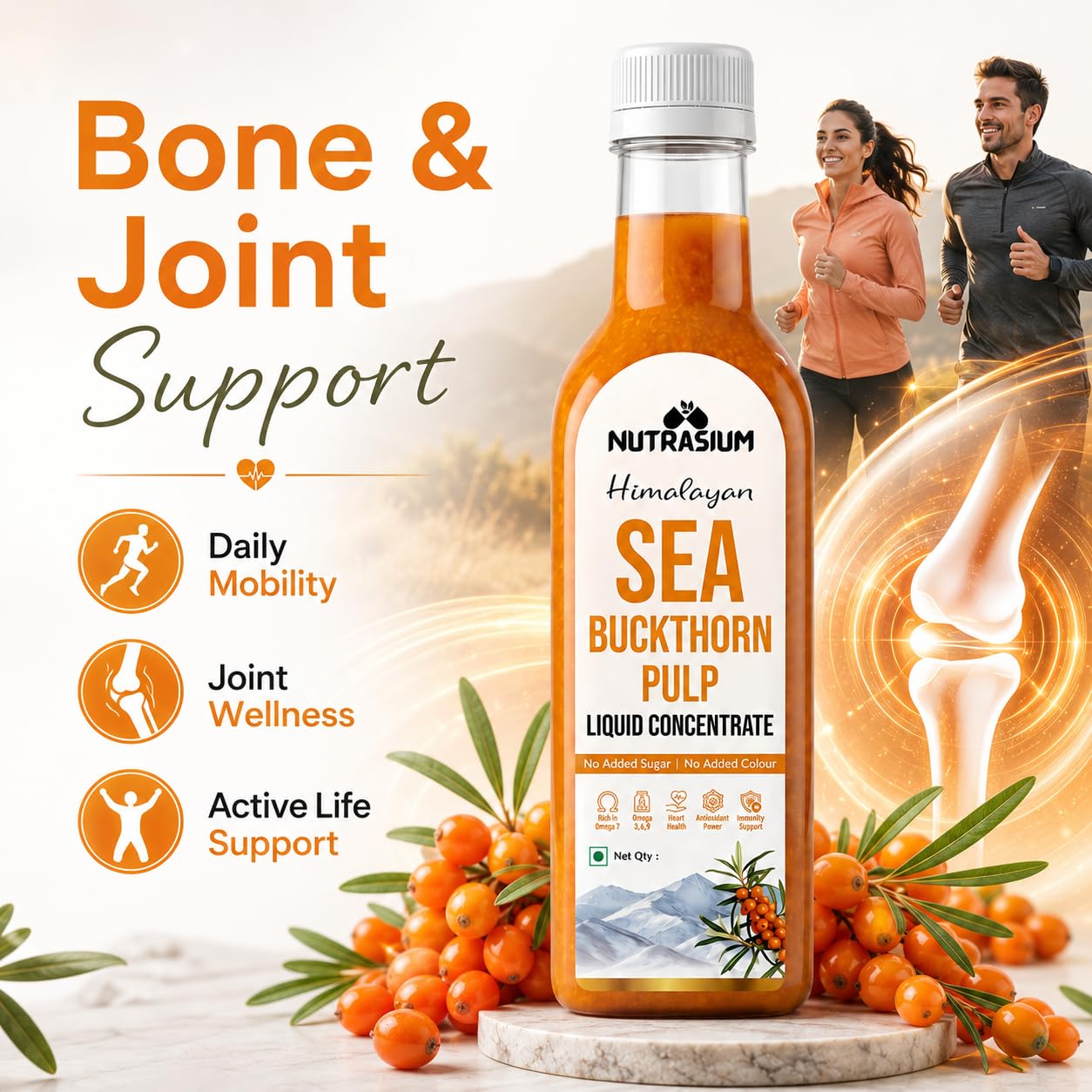 Nutrasium Sea Buckthorn Pulp Concentrate 1000 ml | Cold Pressed Himalayan Sea Buckthorn Berry Liquid Concentrate | Natural Source of Vitamin C & Omega 3, 6, 7 & 9 | Pack Of 2