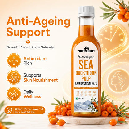 Nutrasium Sea Buckthorn Pulp Concentrate 1000 ml | Cold Pressed Himalayan Sea Buckthorn Berry Liquid Concentrate | Natural Source of Vitamin C & Omega 3, 6, 7 & 9 | Pack Of 2