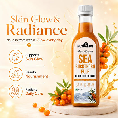 Nutrasium Sea Buckthorn Pulp Concentrate 1000 ml | Cold Pressed Himalayan Sea Buckthorn Berry Liquid Concentrate | Natural Source of Vitamin C & Omega 3, 6, 7 & 9 | Pack Of 2