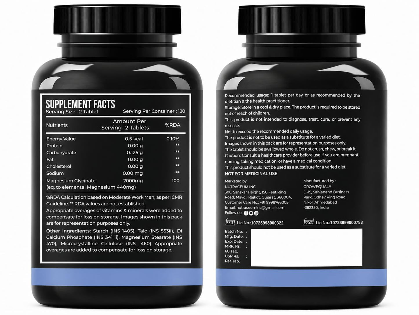 Magnesium Glycinate 2000 mg | Chealated Magnesium Supplement For Natural Sleep, Muscle Relaxation, Nerve Function, Heart & Bone Health, Stress & Calmness | 120 Tablets