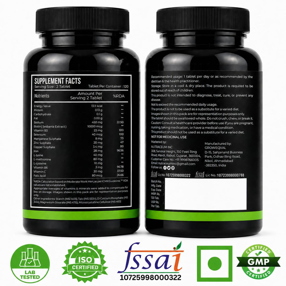 Nutrasium Biotin 10,000 mcg with multivitamin & Minerals | For supports Hair Growth | For Control Hair fall, Hair damge & Hair splitting | 120 tablets