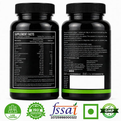 Nutrasium Biotin 10,000 mcg with multivitamin & Minerals | For supports Hair Growth | For Control Hair fall, Hair damge & Hair splitting | 120 tablets