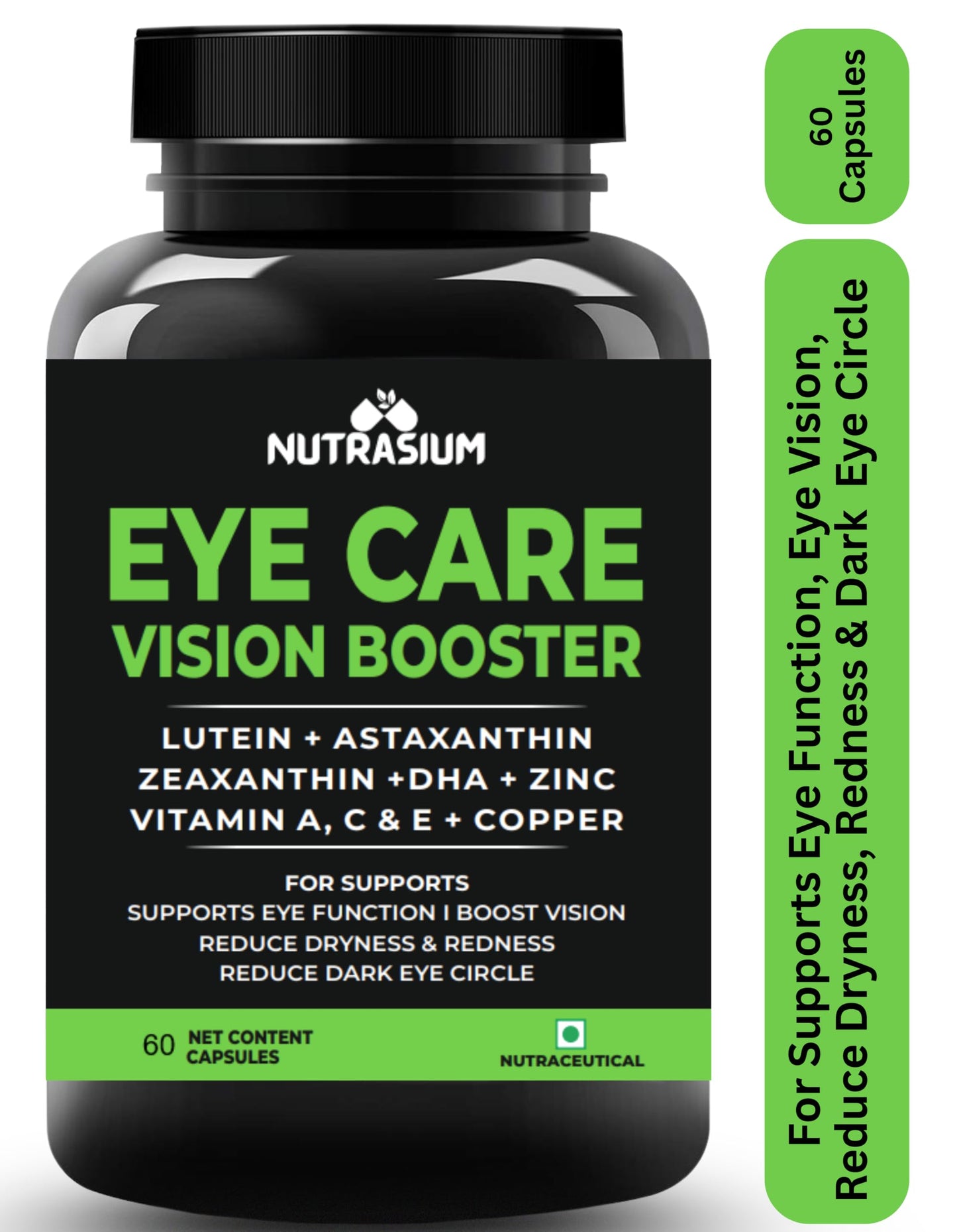 Nutrasium Eye Care | Lutein, Zeaxanthin Astaxanthin Eye Supplement | Supports Healthy Vision, Helps Reduce Digital Eye Strain & Fatigue from High Screen Time for Men, Women & Students