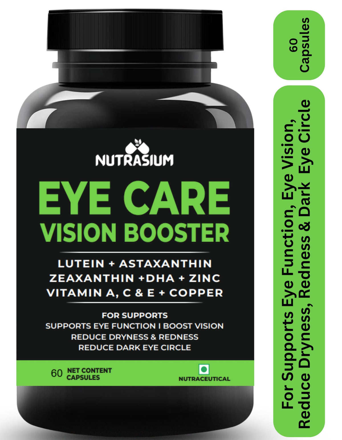Nutrasium Eye Care | Lutein, Zeaxanthin Astaxanthin Eye Supplement | Supports Healthy Vision, Helps Reduce Digital Eye Strain & Fatigue from High Screen Time for Men, Women & Students