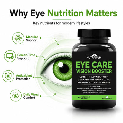 Nutrasium Eye Care | Lutein, Zeaxanthin Astaxanthin Eye Supplement | Supports Healthy Vision, Helps Reduce Digital Eye Strain & Fatigue from High Screen Time for Men, Women & Students