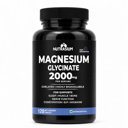 Magnesium Glycinate 2000 mg | Chealated Magnesium Supplement For Natural Sleep, Muscle Relaxation, Nerve Function, Heart & Bone Health, Stress & Calmness | 120 Tablets