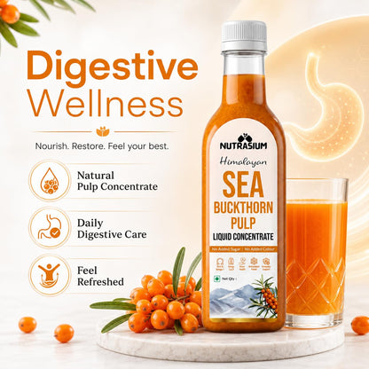 Nutrasium Sea Buckthorn Pulp Concentrate 1000 ml | Cold Pressed Himalayan Sea Buckthorn Berry Liquid Concentrate | Natural Source of Vitamin C & Omega 3, 6, 7 & 9 | Pack Of 2