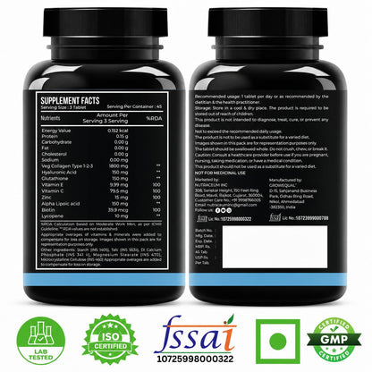Nutrasium Multi Collagen Complex with Hyaluronic acid, Zinc, Vitamin C & E | For Skin Radiance, Soft & Firm Skin | Reduce Wrinkle | Strong Hair, Nail, Joints | 45 Tablets Chocolate Flavour