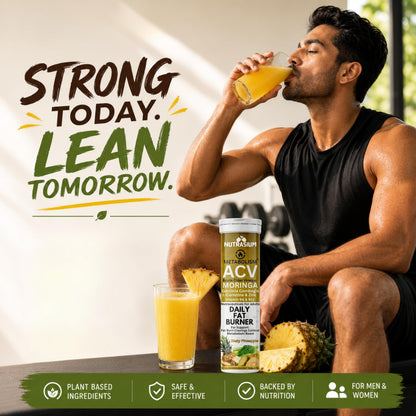 Nutrasium ACV Moringa Metabolism Plus | Apple Cider Vinegar Effervescent Tablet | For Supports Weight Loss, Control Cravings, Convert Fat Into Energy, Boost Energy & Immunity | 15 Tablets Pineapple