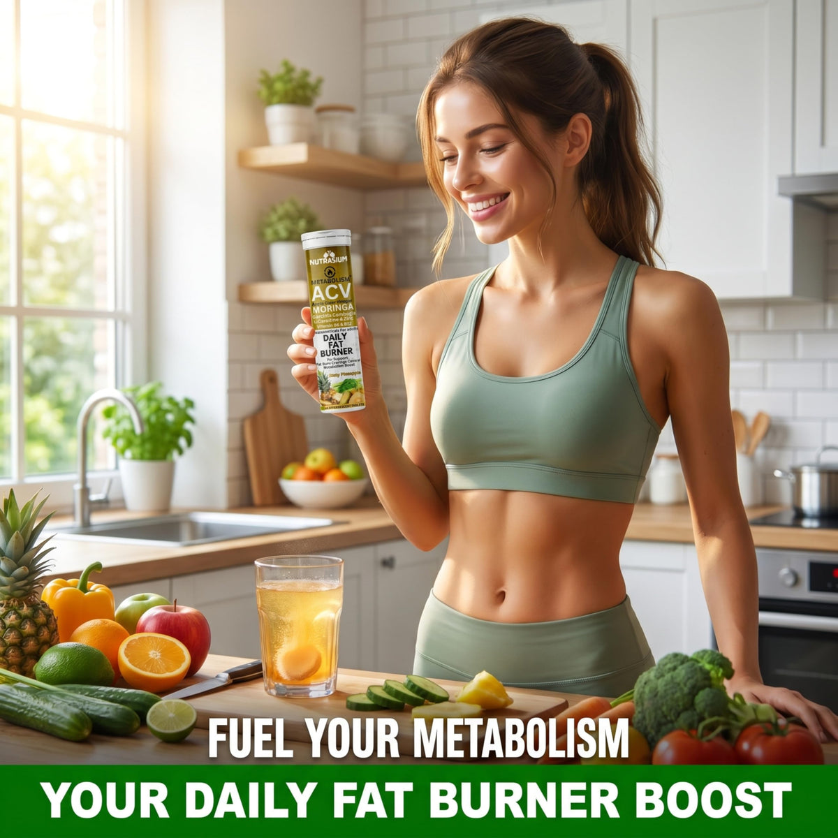 Nutrasium ACV Moringa Metabolism Plus | Apple Cider Vinegar Effervescent Tablet | For Supports Weight Loss, Control Cravings, Convert Fat Into Energy, Boost Energy & Immunity | 15 Tablets Pineapple