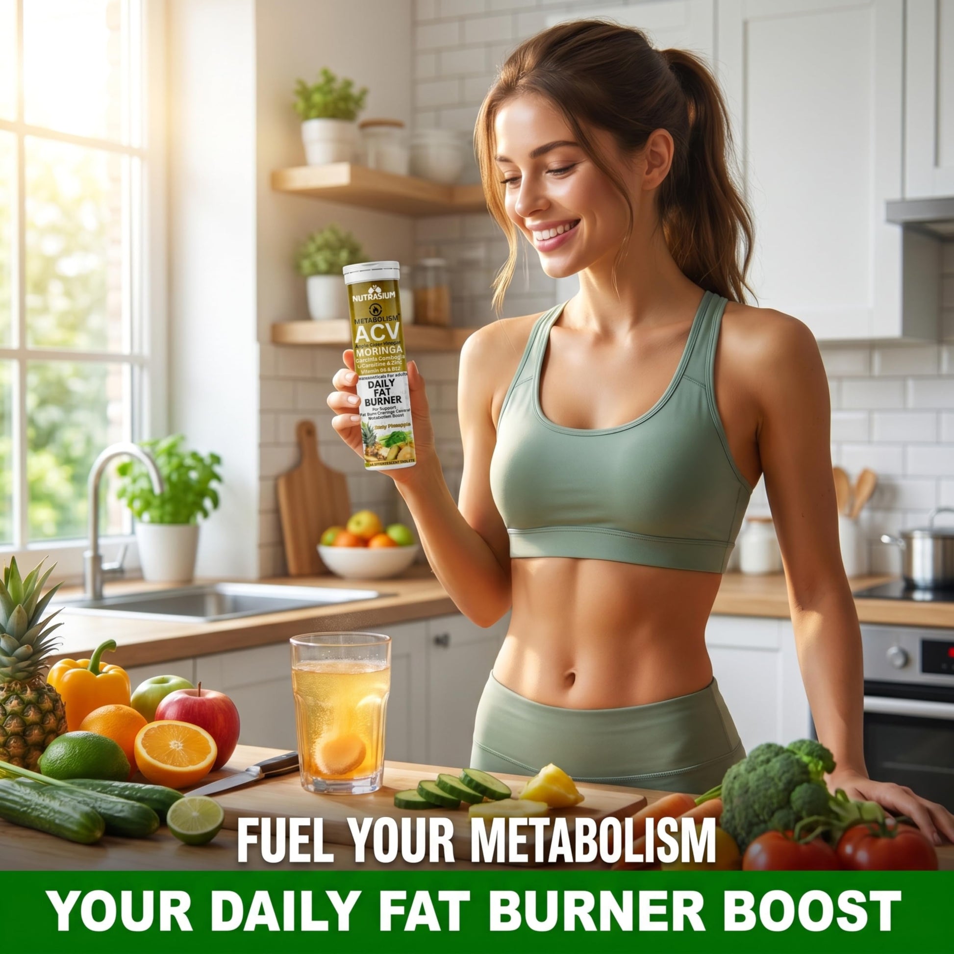 Nutrasium ACV Moringa Metabolism Plus | Apple Cider Vinegar Effervescent Tablet | For Supports Weight Loss, Control Cravings, Convert Fat Into Energy, Boost Energy & Immunity | 15 Tablets Pineapple