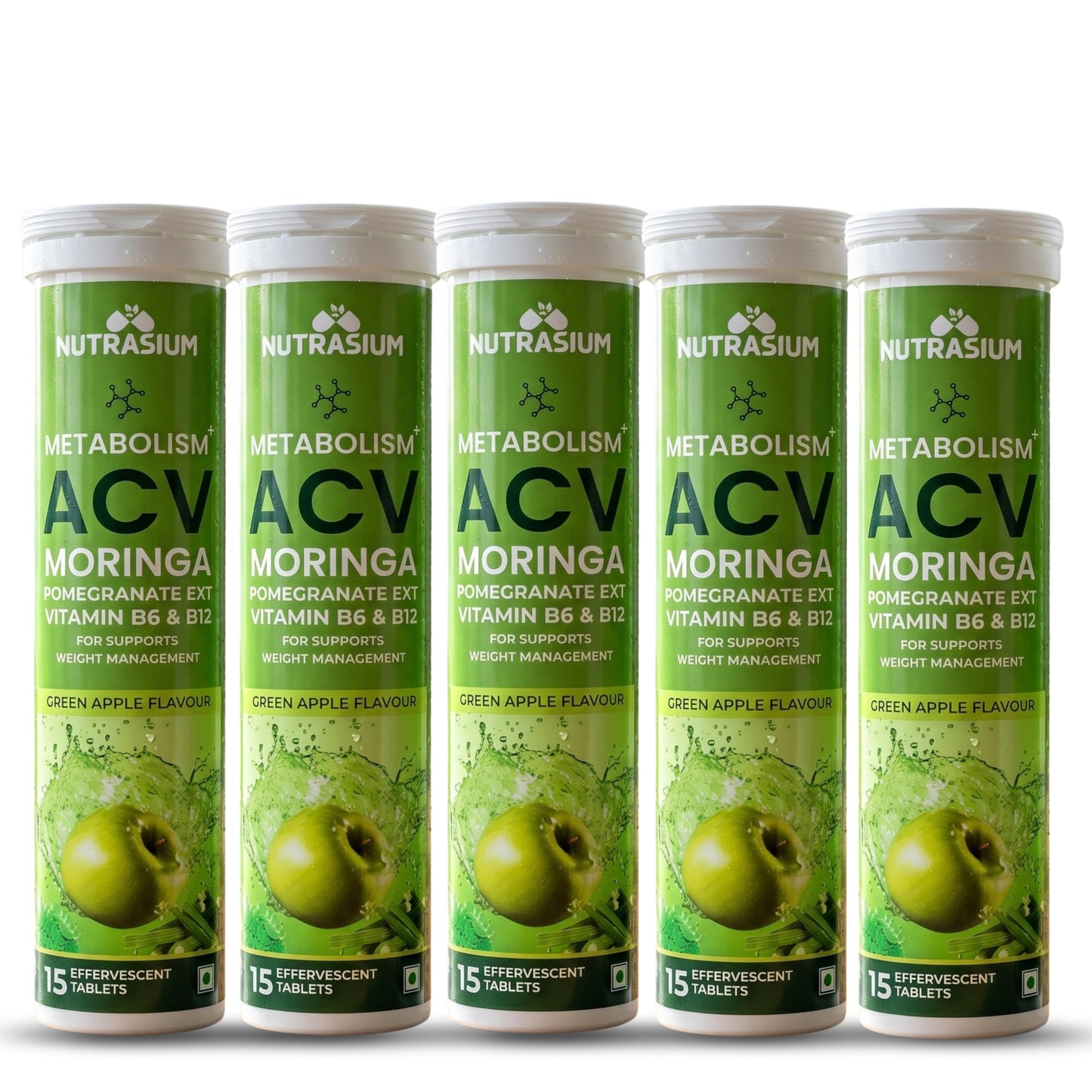 Nutrasium ACV Moringa Metabolism Plus | For Supports Weight Loss, Control Cravings, Convert Fat Into Energy, Boost Energy & Immunity | 75 Tablets Pack of 5X15